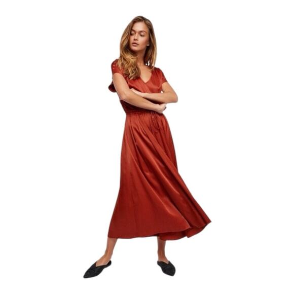 Free People Love and Feeling Midi Dress Copper Large NWT - Picture 1 of 14